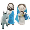 A plush doll set featuring Jesus and the Virgin Mary with soft fabric clothing.