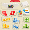 A list of small accessory parts for a balance stacking tower game including various colored wooden blocks and a wheel.