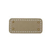 A rectangle shaped PU leather crochet bag bottom with pre-punched holes in a beige color.