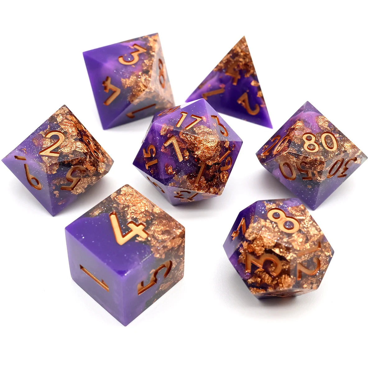 Handmade Resin Polyhedral Dice Set with Sharp Edges