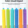 Six colored columns of stacking rings in yellow, orange, green, blue, violet, and purple arranged for visual impact.