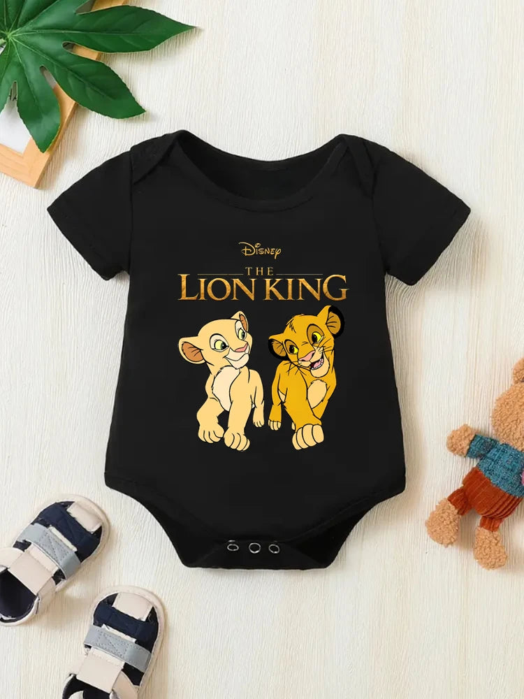 Black baby bodysuit featuring a Disney The Lion King print of Simba and Timon.
