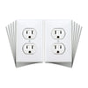 Two white realistic prank wall outlet stickers shown in a fan-like arrangement.
