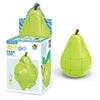 A green fruit-shaped 3x3 puzzle cube with a yellow-green color is shown in its box and as an assembled cube.