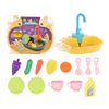 A set of yellow and green kids electric play dishwasher toys with realistic water cycle features.