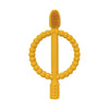 A yellow soft silicone baby teether with easy-grip handles.