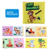 A set of soft cloth books featuring cute animals like monkeys, dogs, cows, chickens, ducks, bears, cats, and rabbits.