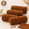 Four spools of brown soft chenille yarn for crochet and knitting projects.