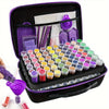 A purple diamond painting storage kit with various colored beads and accessories inside the organizer box.