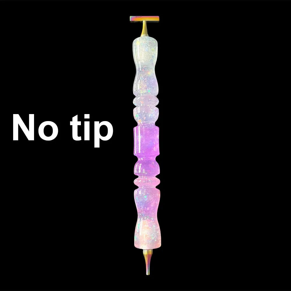 A glitter resin diamond painting pen with a sparkle wavy handle, shown vertically.