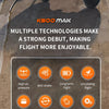 A black remote control aircraft is shown with various features listed, including high air pressure and long term flight capab