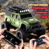 A green mini alloy off-road RC vehicle is shown with hands operating a smartphone for remote control.