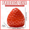A handmade sticky soft clay strawberry toy showing its size dimensions.
