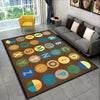 A rectangular alphabet rug featuring colorful letters and numbers for a kids playroom or educational area.