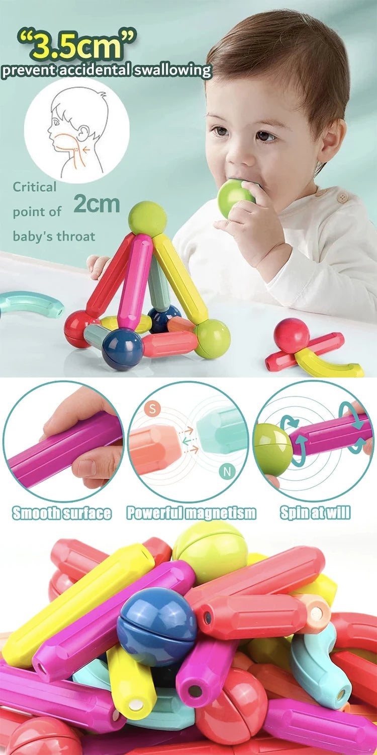 Buntes Set aus magnetischen Bausteinen in verschiedenen Farben und Formen für Kinder zum Spielen.