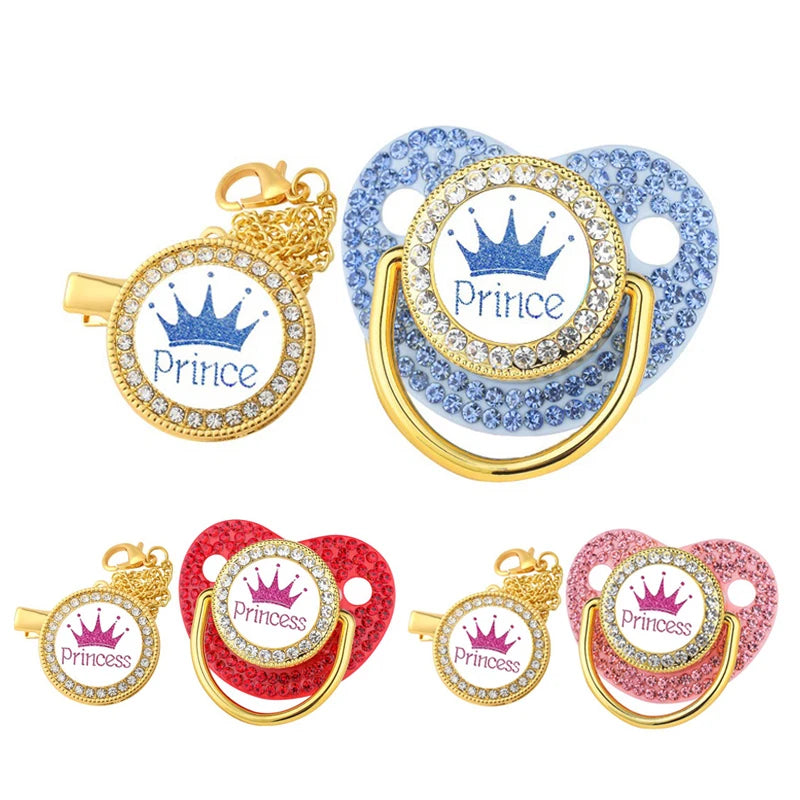 Crown Crystal Pacifier Clip & Soother Set