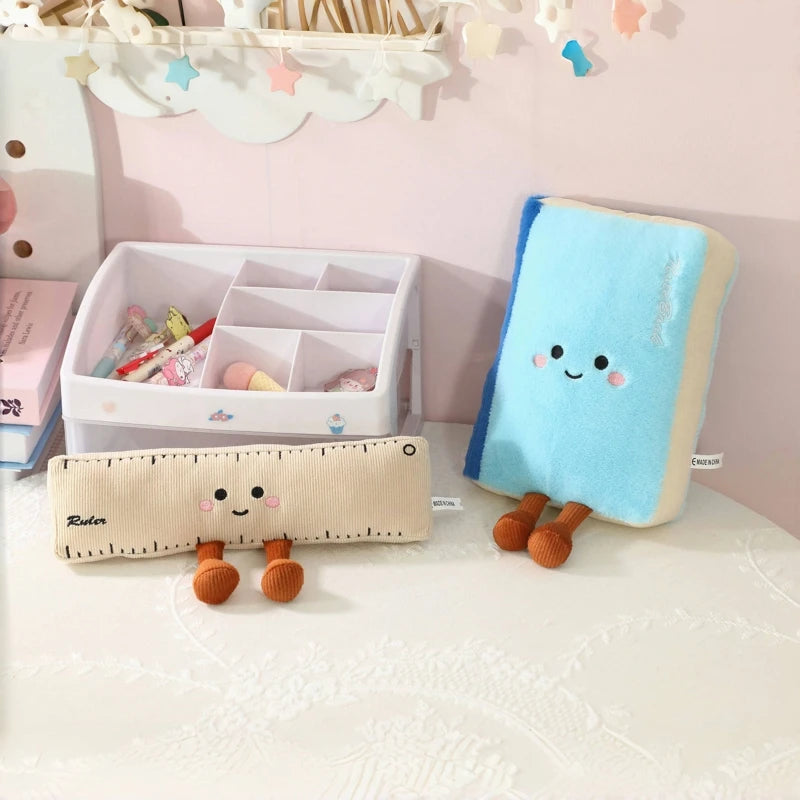 Cartoon Stationery Plush Pillow Set – Soft Ruler, Pencil & Notebook Pillows for Kids