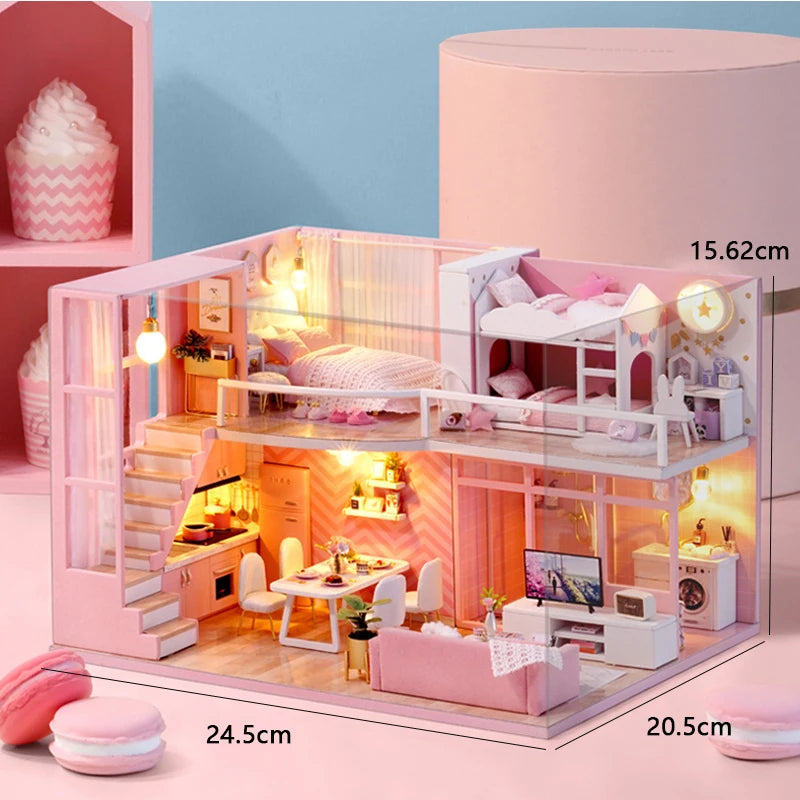 DIY Wooden Dollhouse Kit with Miniature Furniture – 3D Puzzle Craft Set