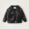Black kids faux leather zip-up jacket with silver hardware