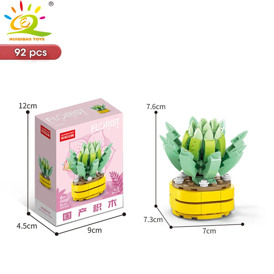 A set of 92 pieces of DIY flower succulent building blocks for desktop plant decor.