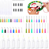 A collection of precision dispensing kit components including blunt needle tips and squeeze bottles.