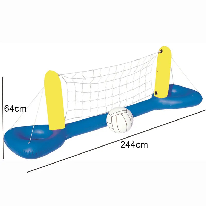 Blue inflatable water volleyball set with a net and ball for pool fun