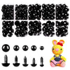 A collection of 200 black safety eyes ranging from 6mm to 12mm in size for use on amigurumi and plush toys.