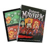 Box of Dungeon Mayhem card game featuring artwork of adventurers and numbered cards.