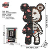 A detailed brick art bear bouquet made of building blocks with a packaging insert and dimensions.