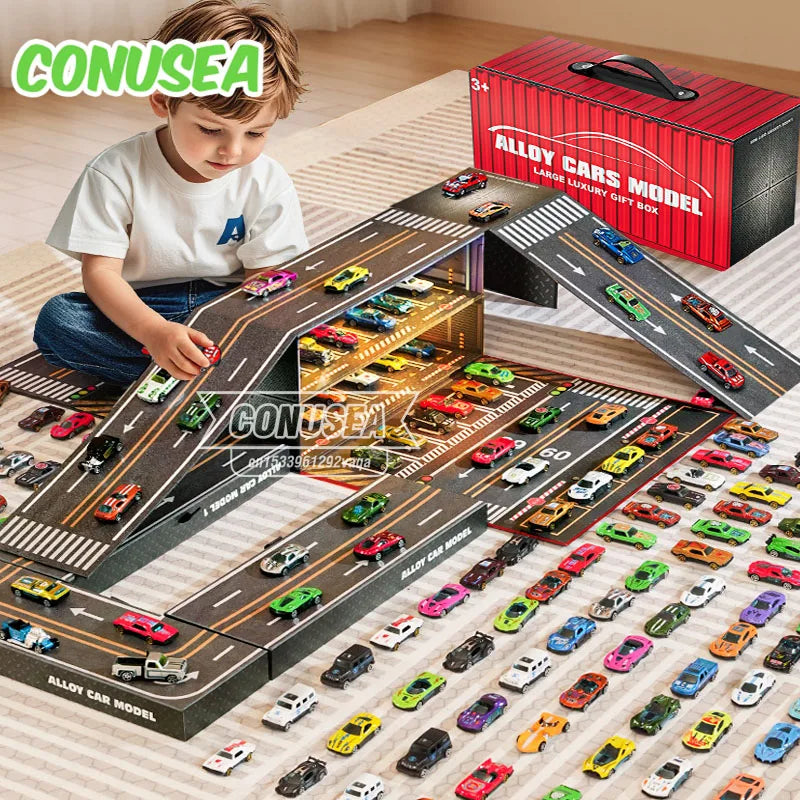 48-Piece Die-Cast Metal Car Collection with Storage Case