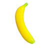 A bright yellow banana-shaped stress relief toy against a black background.
