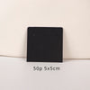 A black square jewelry display card is shown against a light background, with dimensions noted as 50p 5x5cm.