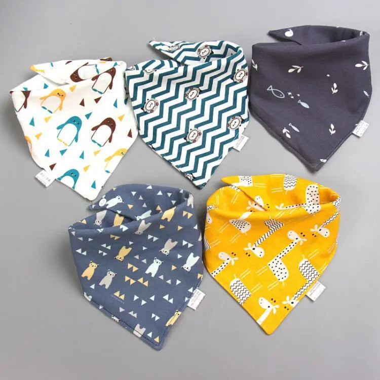 Cotton Waterproof Baby Bibs with Absorbent Bandana (5-Pack)