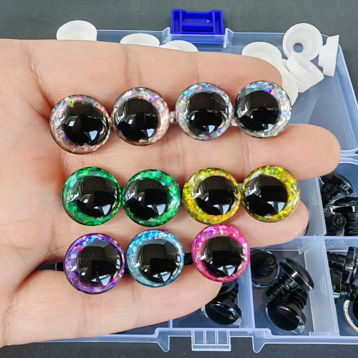 3D Glitter Safety Eyes for Crochet & Stuffed Animals (12-16mm, Set of 30)