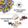 A collection of jigsaw puzzle pieces made from hard thick cardboard and premium quality wood.