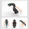 A black and white dinosaur egg toy with green accents, shown in various angles.