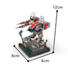 A gray and red exoskeleton combat robot model built from building blocks, shown with dimensions.
