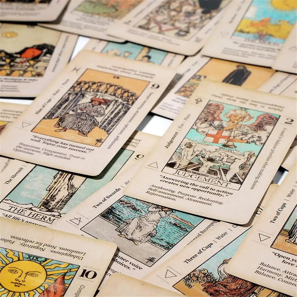 Beginner Tarot Card Deck with Meanings, 78-Card Antiqued Set