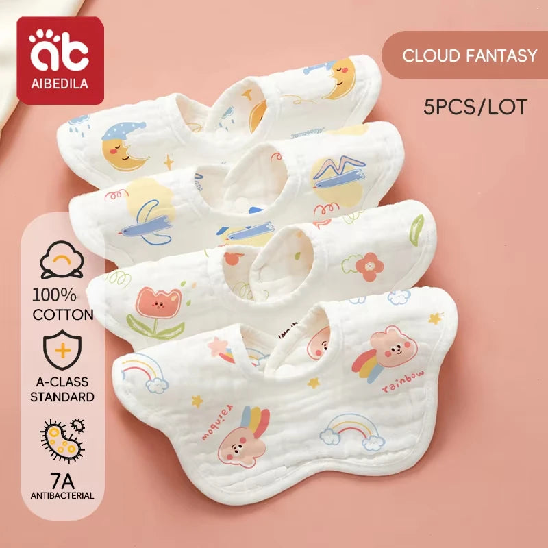 5-Pack Soft Cotton Muslin Bandana Bibs for Teething Babies