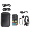 A portable voice changer microphone kit including a compact case, charging cable, and microphone.