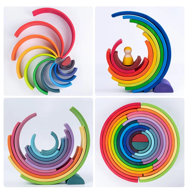 Wooden Rainbow Stacking Blocks for Toddlers & Kids