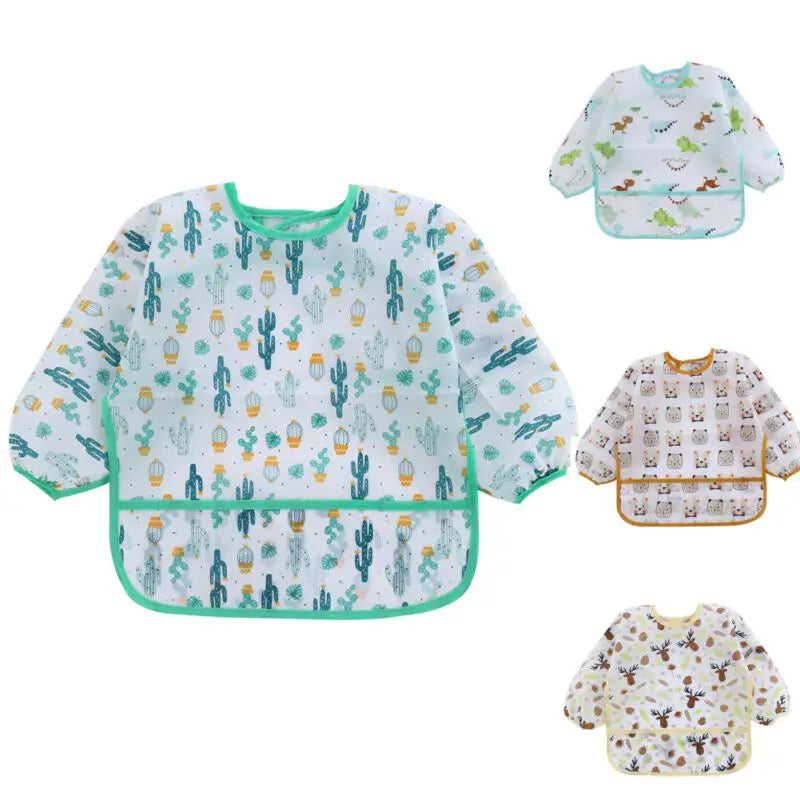 Waterproof Long-Sleeve Baby Bib with Art Smock Design