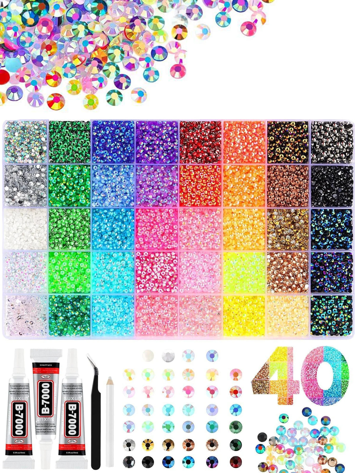 40-Color Resin Jelly Flatback Rhinestones Kit for Crafts & Nail Art