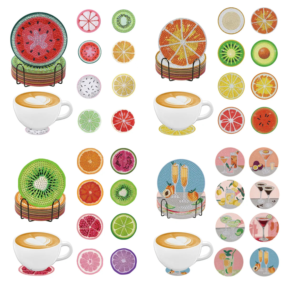 Collection de motifs de fruits pour dessous-de-verre à peinture diamant DIY.