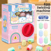 A box of an animal egg twister machine with six colored eggs and a red twisting tool.