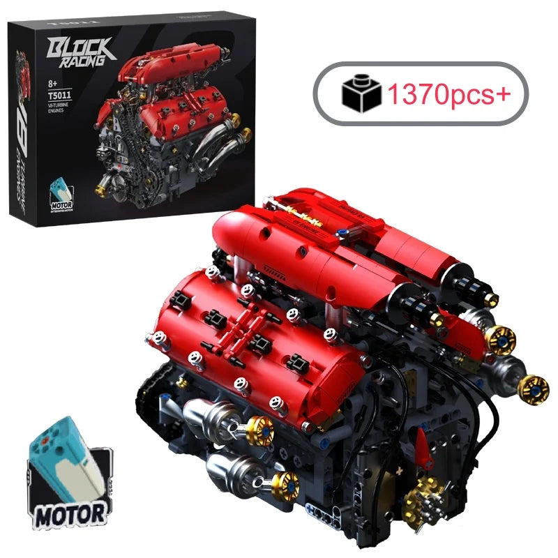 V8 Engine Model Building Blocks Set with Electric Motor