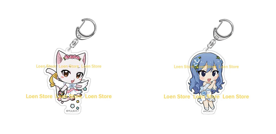 Chibi acrylic keychain featuring a cute cat character from Fairy Tail with a hanging loop.