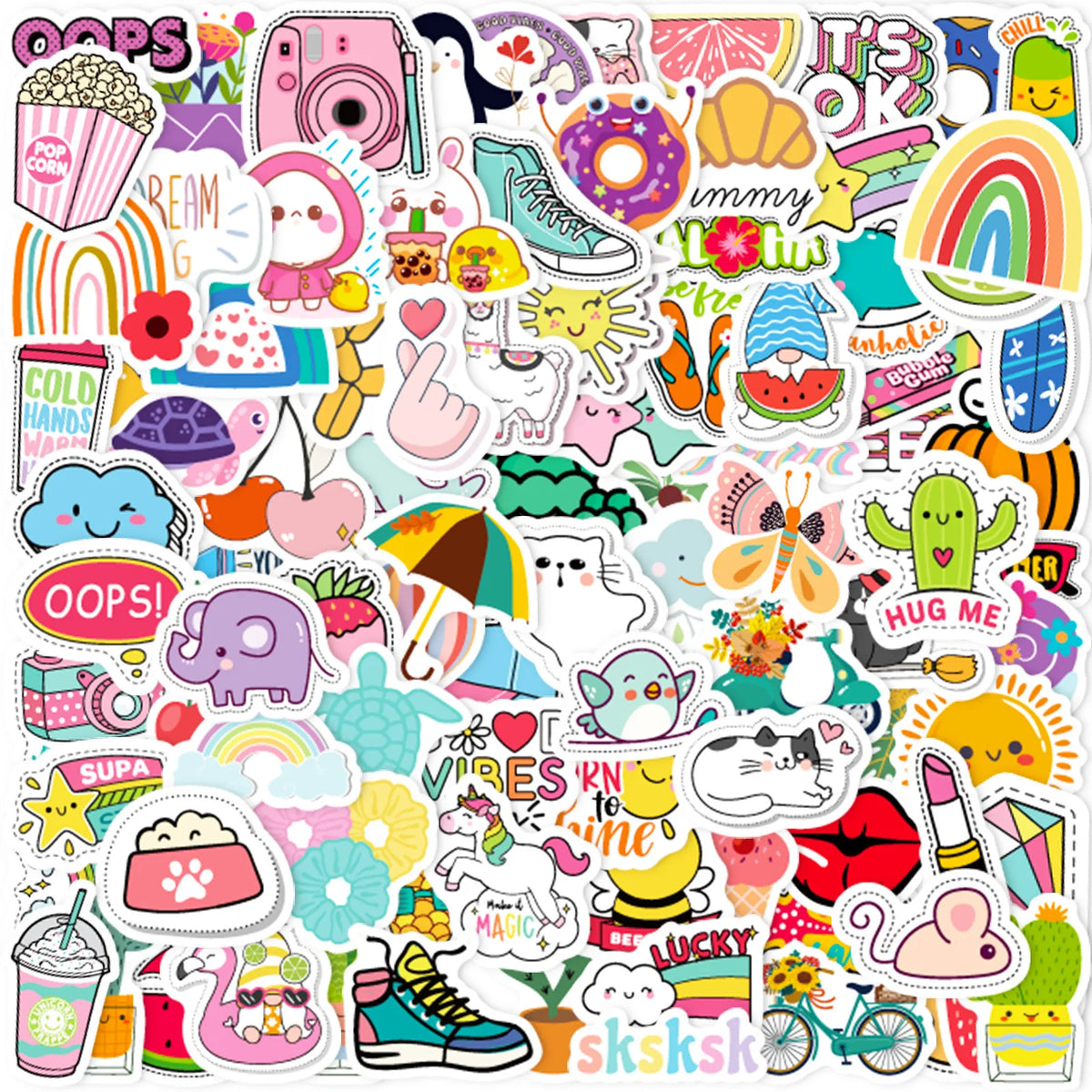 Kawaii Aesthetic Sticker Pack - 100 Unique Designs for Laptops, Water Bottles & More