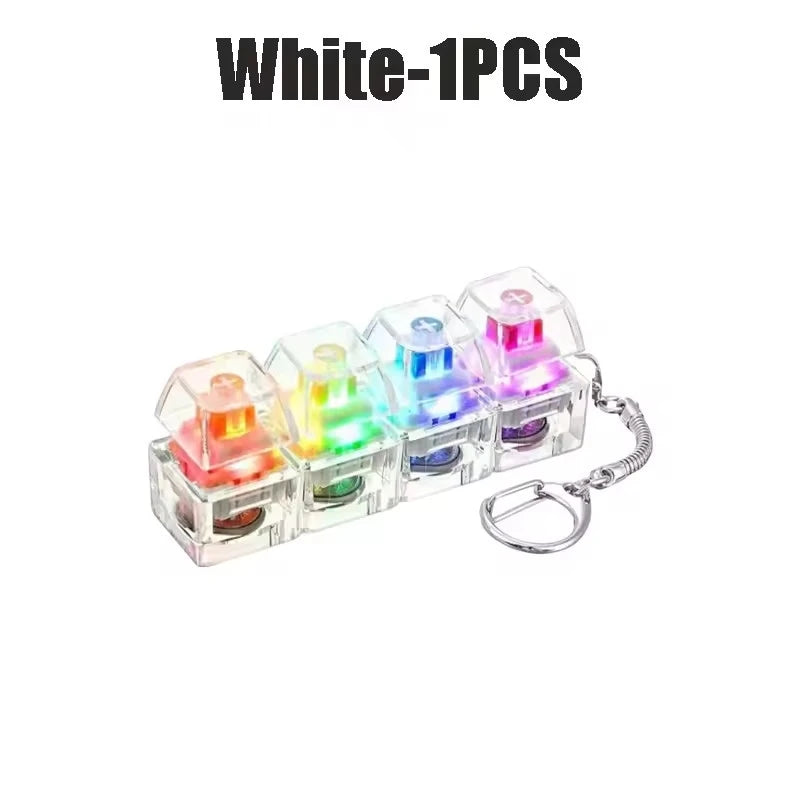 White 1 piece LED fidget keychain with nine tactile buttons.