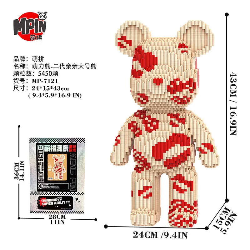 43cm Creative Bear Building Blocks – Candy Color Fluid Art Model for Adults